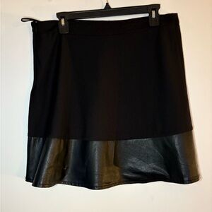 Black Mini Skirt with Leather Trim